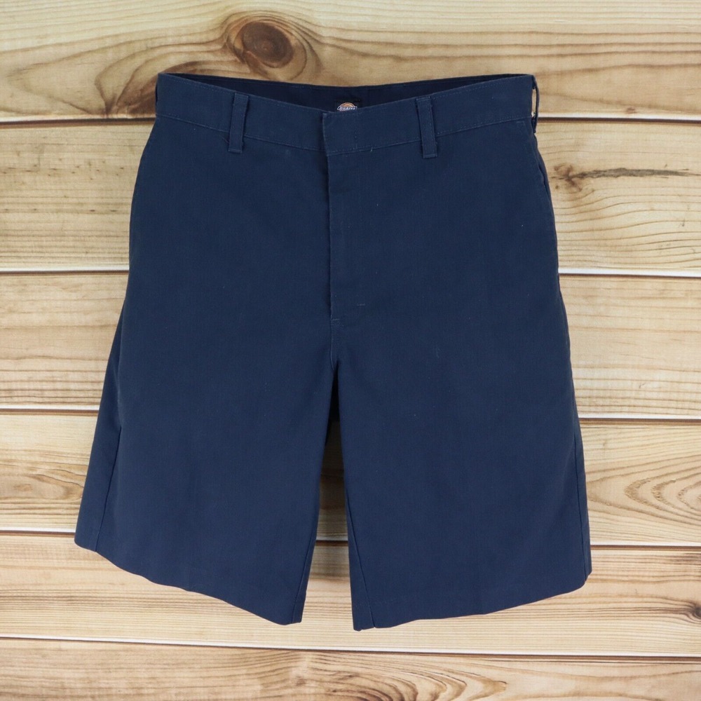 Dickies Bermuda Shorts Flat Front Mens‎ 33 Navy Blue Cotton Blend Chino Pockets
